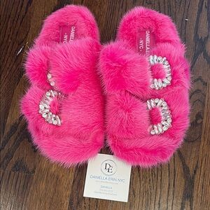 Daniella Erin NYC Pink Furry Slippers